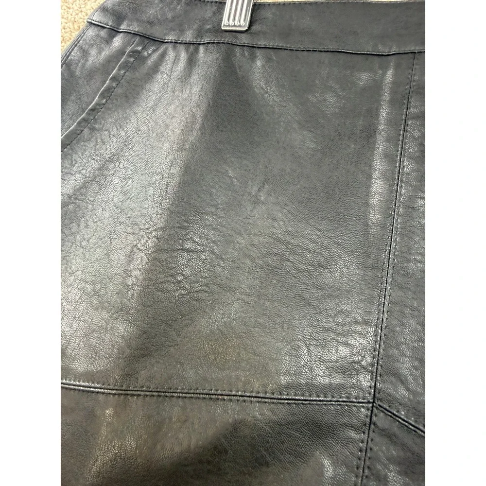 Lulus Black Vegan Faux Leather Mini Skirt Pockets L A-Line Edgy Biker Goth Moto‎